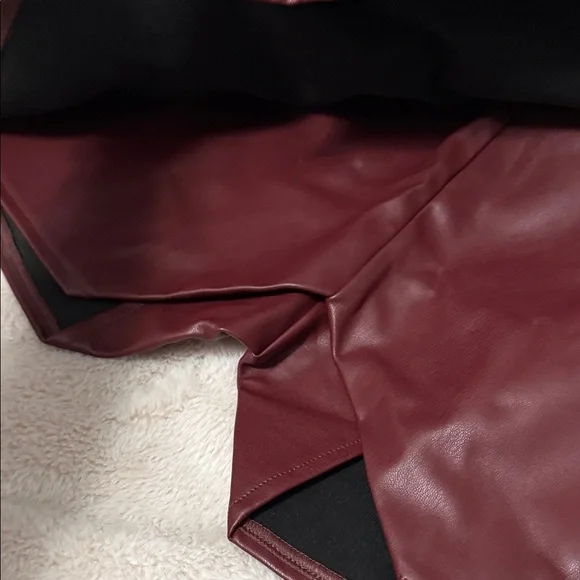Burgundy Faux Leather Mini Skirt - Picture 2 of 12